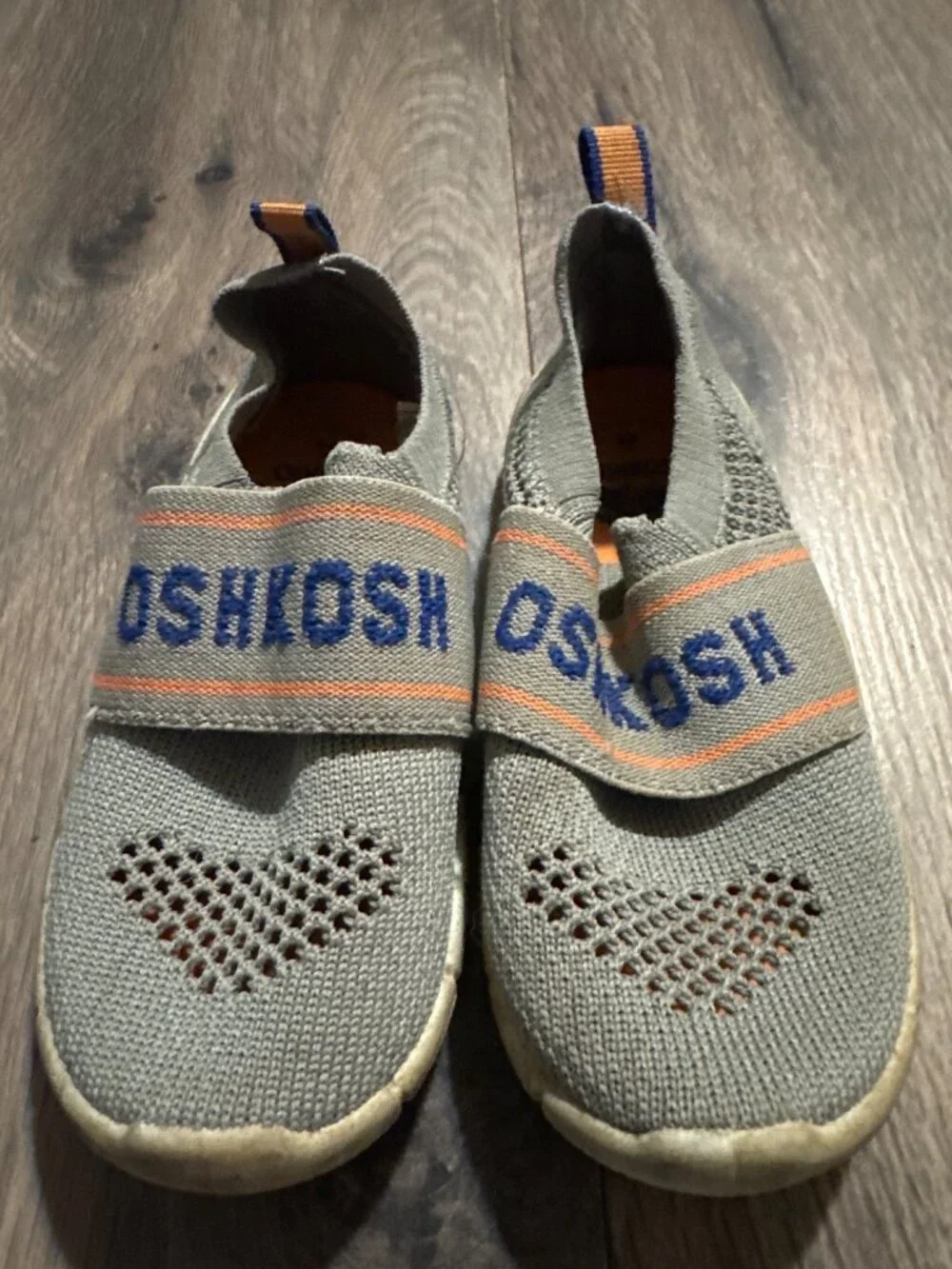 OshKosh Bgosh Kids Slip-On Shoes US 9M Gray & Orange Mesh Comfort Fit